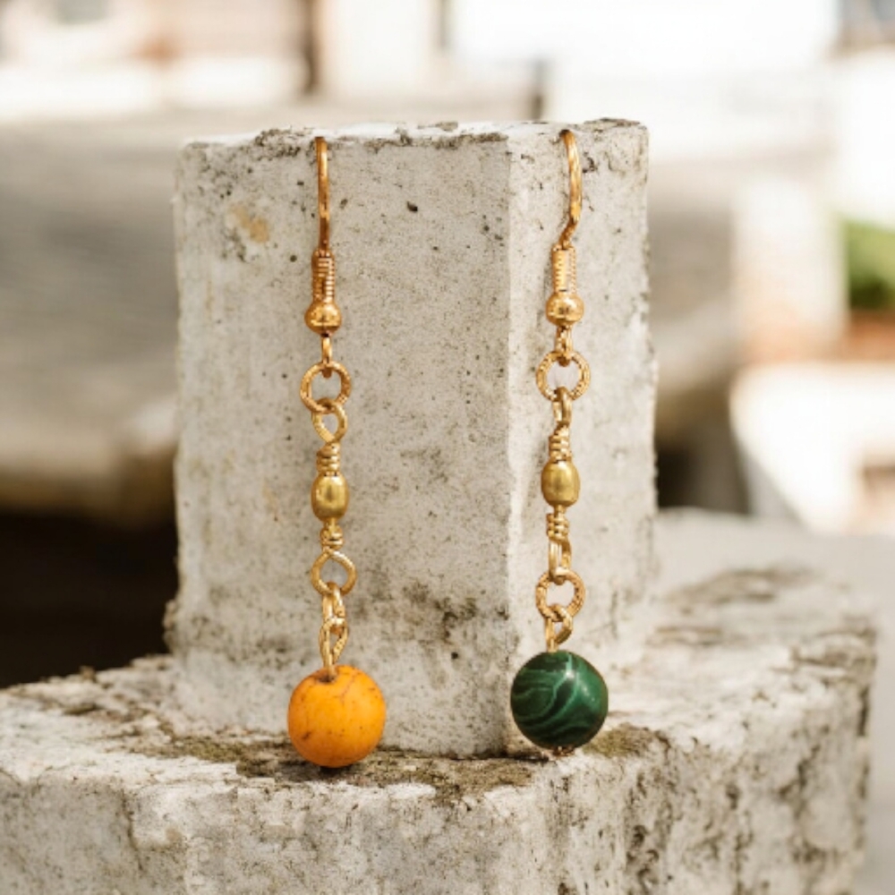 Chic Gold and Green Dangle Earrings